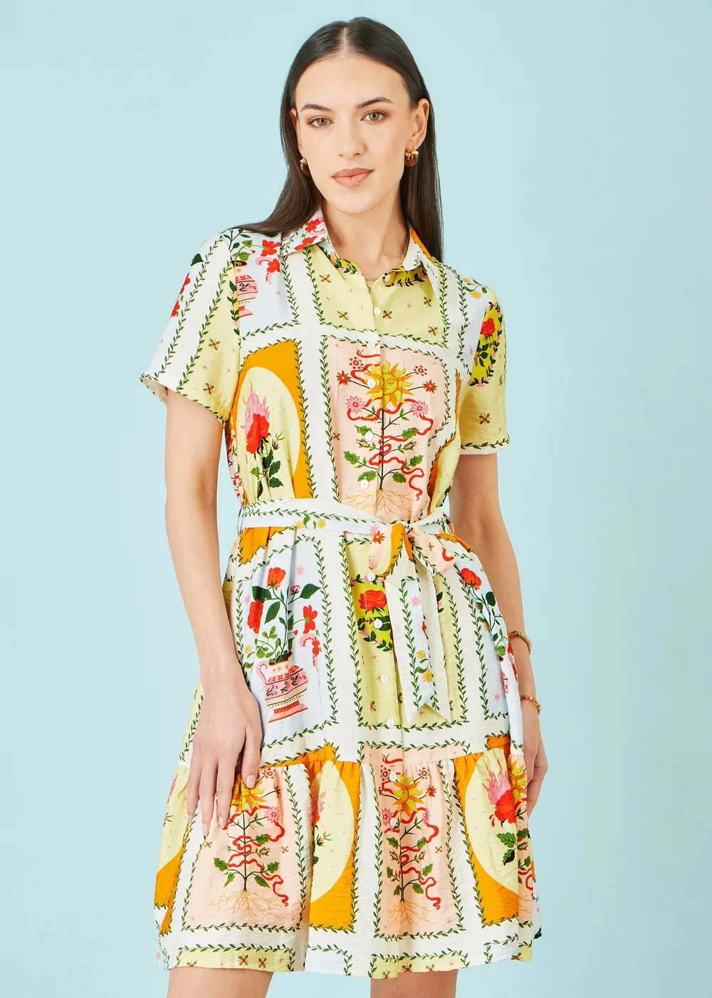 Yumi Multicolour Sun Patchwork Print Shirt Dress - 12 Image 1