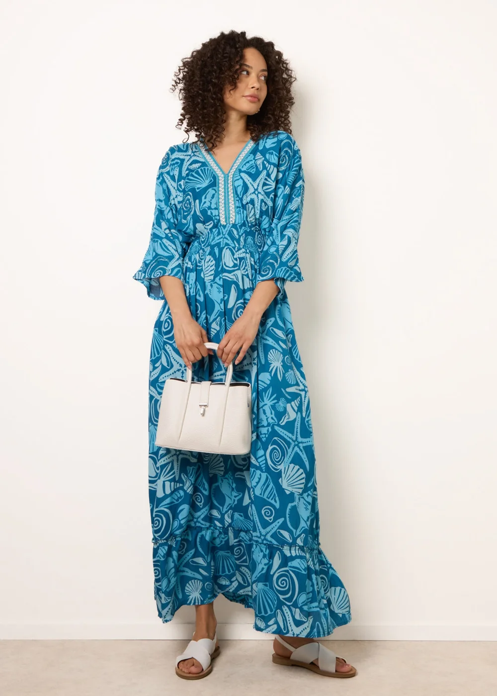 Blue Vanilla Blue Embellished Kimono Style V Front Dress - S Image 1