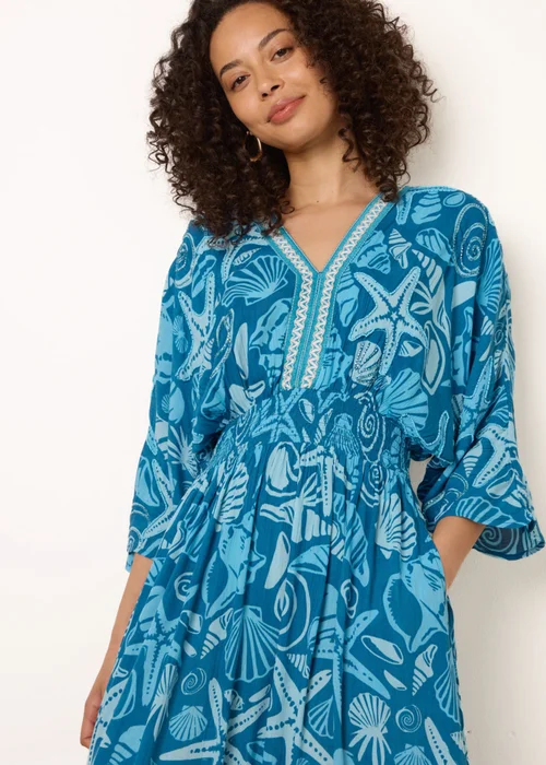 Blue Vanilla Blue Embellished Kimono Style V Front Dress - S Image 2