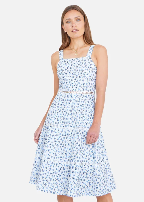 Yumi White Ditsy Floral Cotton Midi Sun Dress With Lace Trims - 16 Image 2