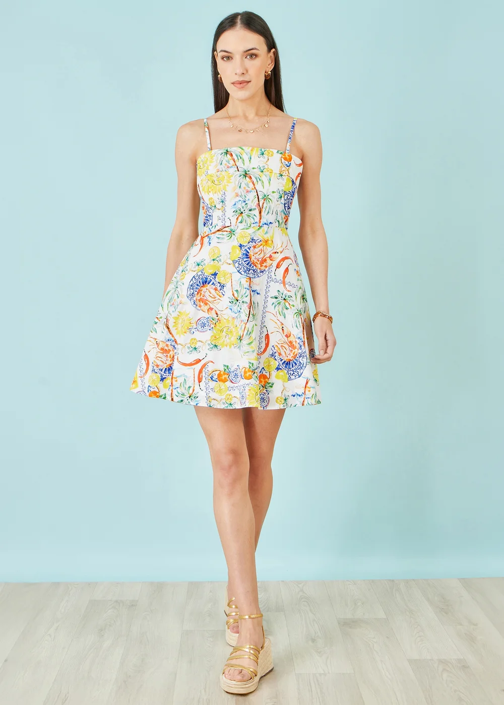Yumi White Mediterranean Print Cotton Mini Sun Dress - 16 Image 2
