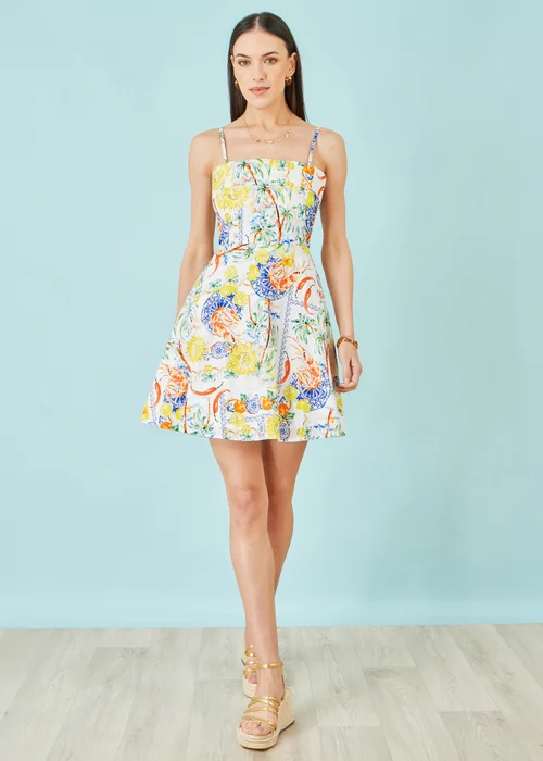 Yumi White Mediterranean Print Cotton Mini Sun Dress - 16 Image 2
