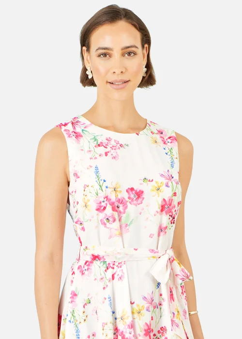 Yumi White Delicate Floral Midi Skater Dress - 14 Image 3