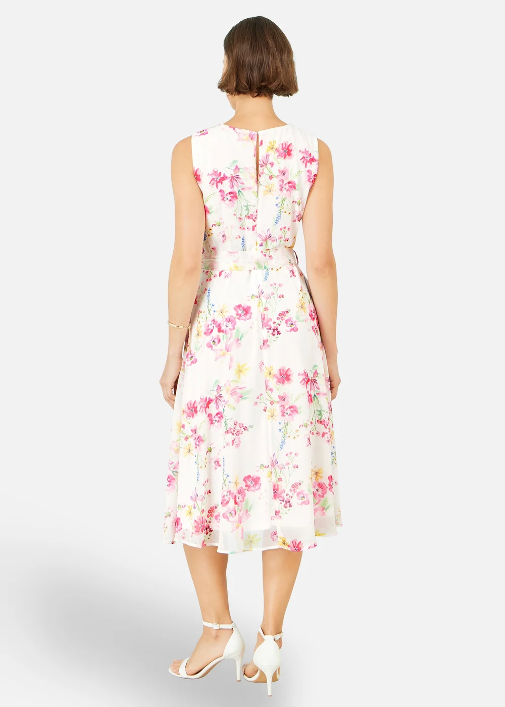 Yumi White Delicate Floral Midi Skater Dress - 14 Image 2