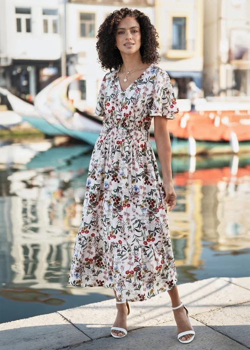Yumi Ivory Botanical Print Viscose Midi Dress - 10 Image 1