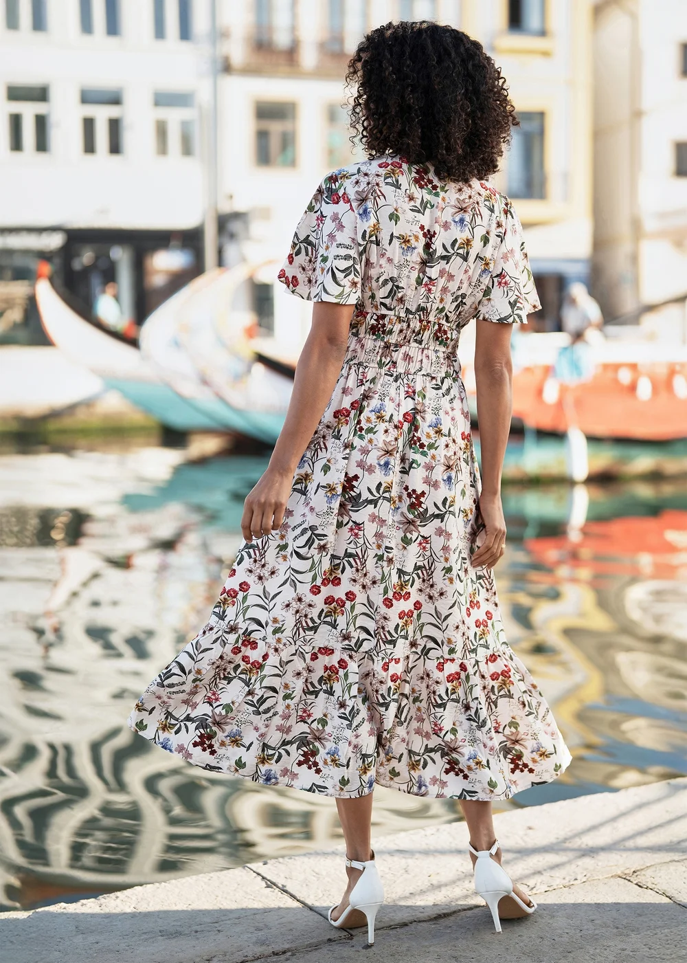 Yumi Ivory Botanical Print Viscose Midi Dress - 10 Image 2