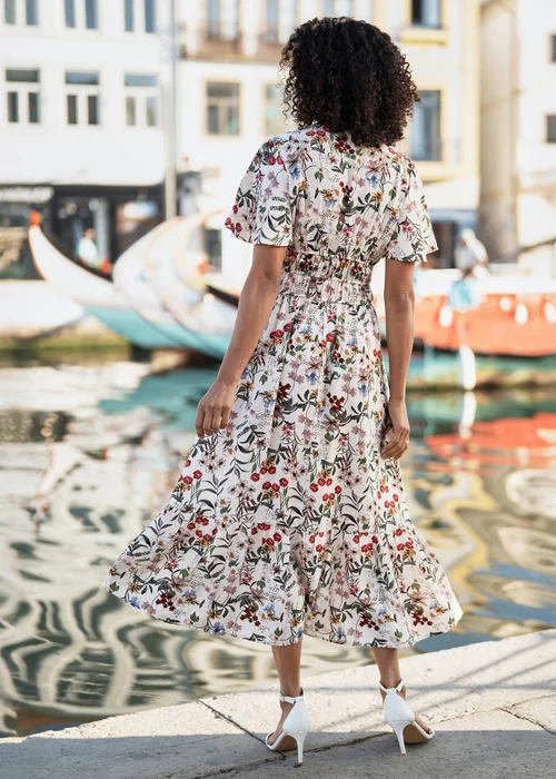 Yumi Ivory Botanical Print Viscose Midi Dress - 10 Image 2