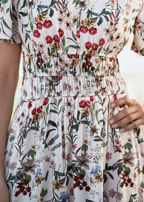 Yumi Ivory Botanical Print Viscose Midi Dress - 10 Image 3