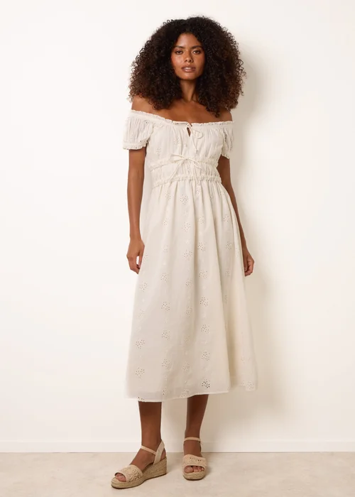 Blue Vanilla Ivory Broderie Front Tie Midi Dress - M Image 1