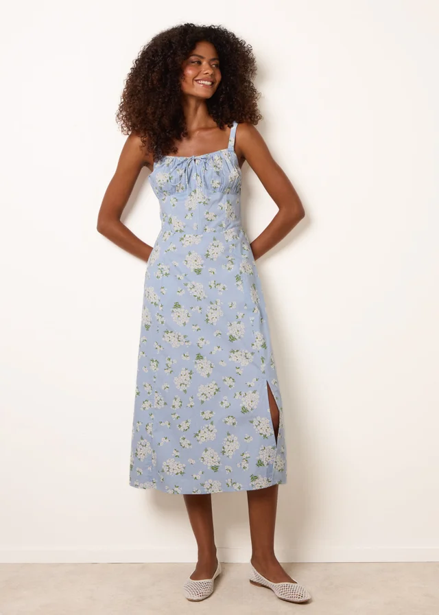 Blue Vanilla Blue Midi Milkmaid Floral Dress