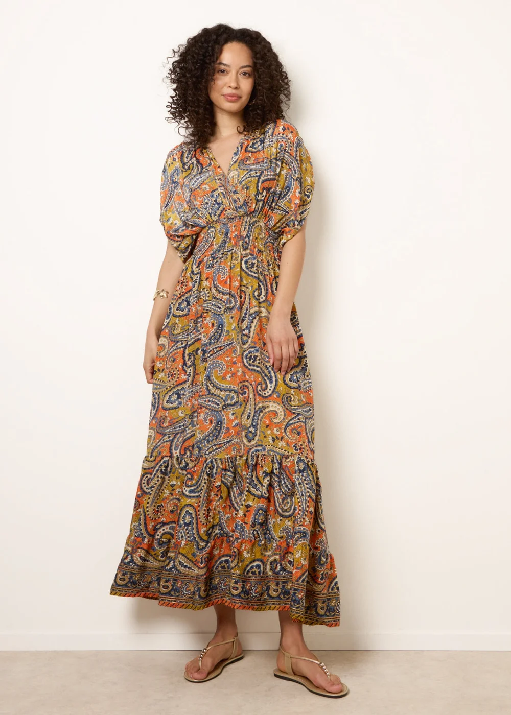 Blue Vanilla Multi Gathered Sleeve V-Neck Maxi Dress - M/L Image 3