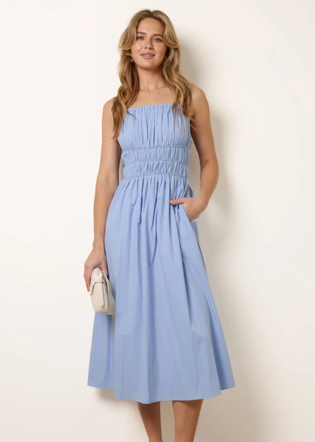 Blue Vanilla Blue Ruched Binding Strappy Midi Dress