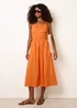 Blue Vanilla Orange Ruched Binding Strappy Midi Dress - M Image 3