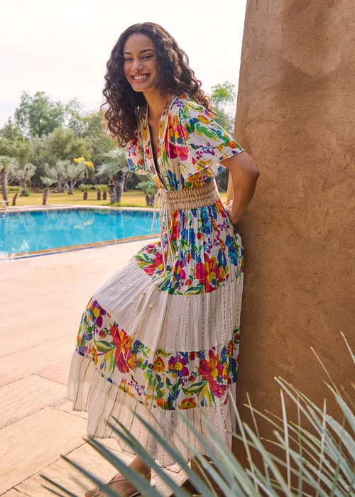 Blue Vanilla Multi Bright Print Tiered Dress - S Image 1