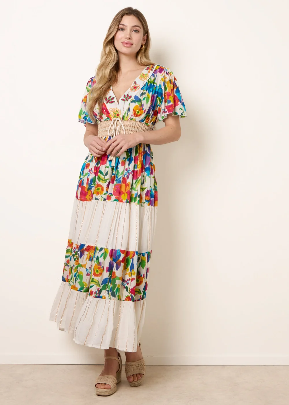 Blue Vanilla Multi Bright Print Tiered Dress - S Image 2
