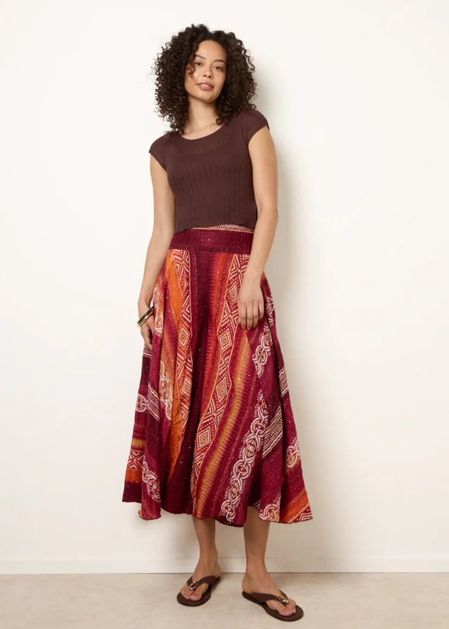 Blue Vanilla Orange Sequin Jacquard Wide Leg Trousers