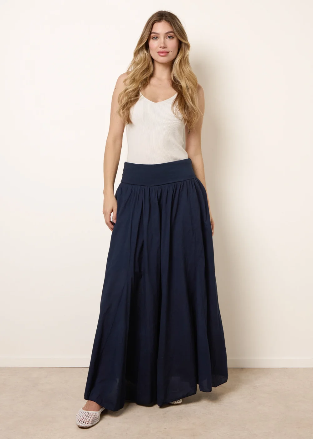 Blue Vanilla Navy Godet Hem Jersey Waist Skirt - M/L Image 1