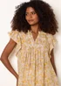 Blue Vanilla Yellow Ditsy Floral Cotton Ruffle Sleeve Top - L Image 1