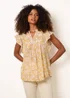 Blue Vanilla Yellow Ditsy Floral Cotton Ruffle Sleeve Top - L Image 2