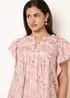 Blue Vanilla Pink Ditsy Floral Cotton Ruffle Sleeve Top - S Image 3