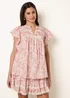 Blue Vanilla Pink Ditsy Floral Cotton Ruffle Sleeve Top - S Image 1