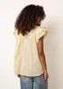 Blue Vanilla Yellow Cotton Embroidery Detail Ruffle Sleeve Top - M Image 4