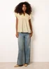 Blue Vanilla Yellow Cotton Embroidery Detail Ruffle Sleeve Top - M Image 3