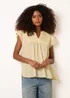 Blue Vanilla Yellow Cotton Embroidery Detail Ruffle Sleeve Top - M Image 2
