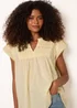 Blue Vanilla Yellow Cotton Embroidery Detail Ruffle Sleeve Top - M Image 1