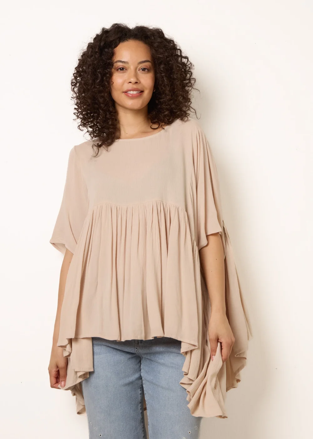 Blue Vanilla Stone Gathered Oversized Top - One Size Image 3