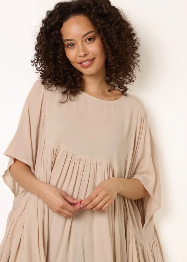 Blue Vanilla Stone Gathered Oversized Top