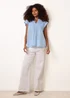 Blue Vanilla Blue Cotton Embroidery Detail Ruffle Sleeve Top - L Image 2