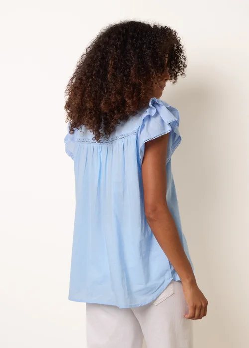 Blue Vanilla Blue Cotton Embroidery Detail Ruffle Sleeve Top - L Image 4