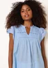 Blue Vanilla Blue Cotton Embroidery Detail Ruffle Sleeve Top - L Image 1