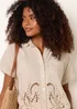 Blue Vanilla Cream Broidered Hem Short Sleeve Shirt - M Image 3