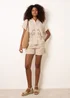 Blue Vanilla Cream Broidered Hem Short Sleeve Shirt - M Image 1