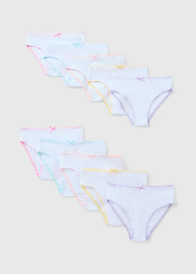 10 Pack Girls White Ribbed Knickers (1.5-13yrs)