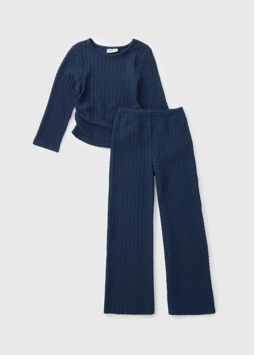 Girls Navy Crinkle Top & Trouser Set (7-15yrs) - 7 Yrs Image 1