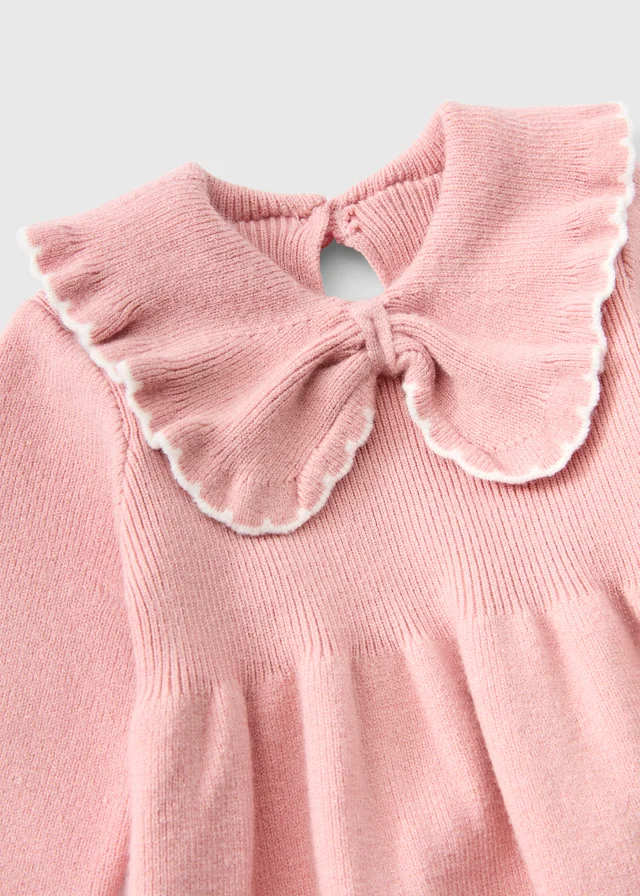 Baby Pink Knitted Bow Dress & Tights Set (0-23mths)