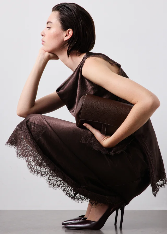Brown Lace Trim Co Ord Midaxi Skirt