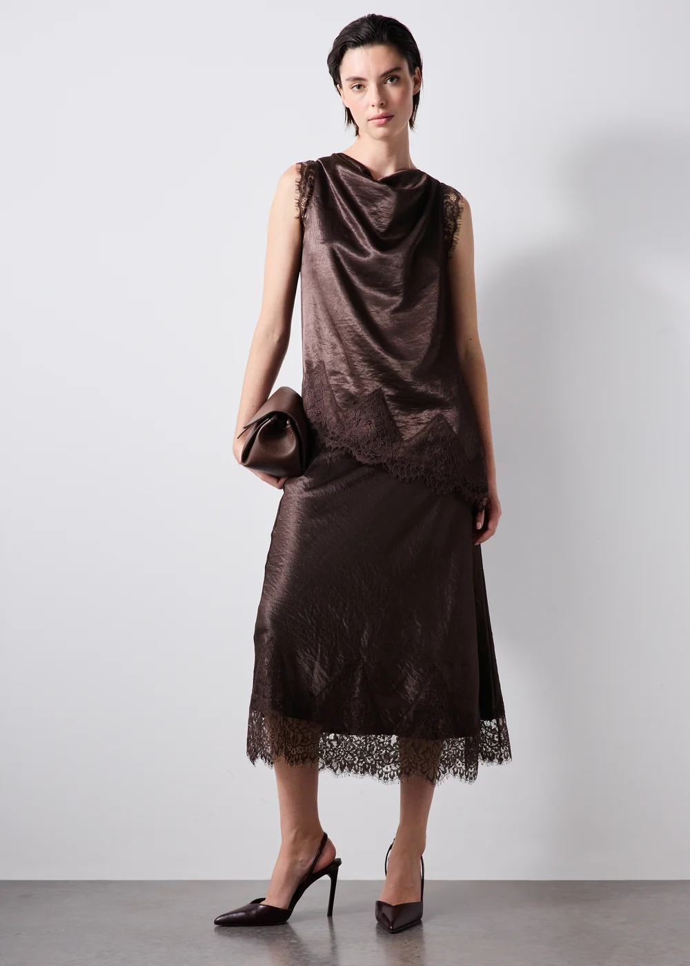 Brown Lace Trim Co Ord Midaxi Skirt - Size 8 Image 1