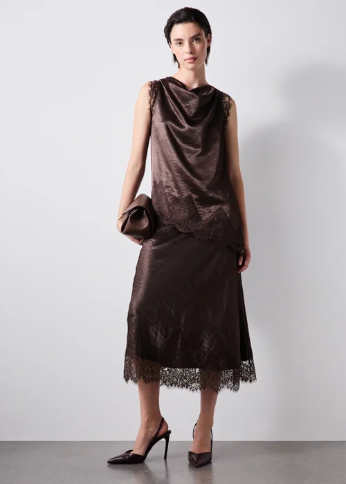 Brown Lace Trim Co Ord Midaxi Skirt - Size 8 Image 1