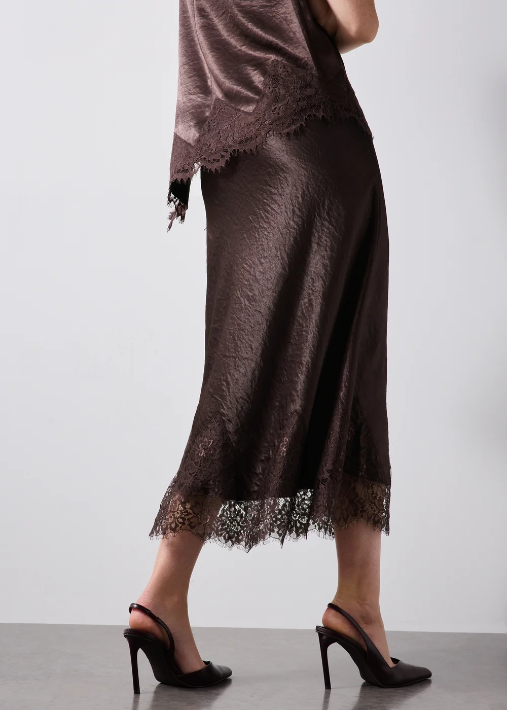 Brown Lace Trim Co Ord Midaxi Skirt - Size 8 Image 4