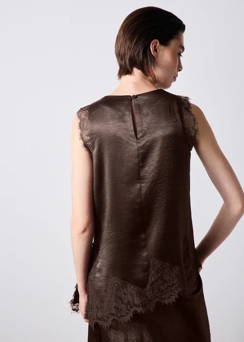 Chocolate Brown Lace Cowl Neck Co Ord Top - Size 8 Image 3