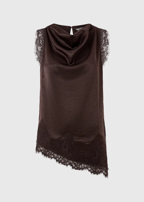 Chocolate Brown Lace Cowl Neck Co Ord Top - Size 8 Image 4