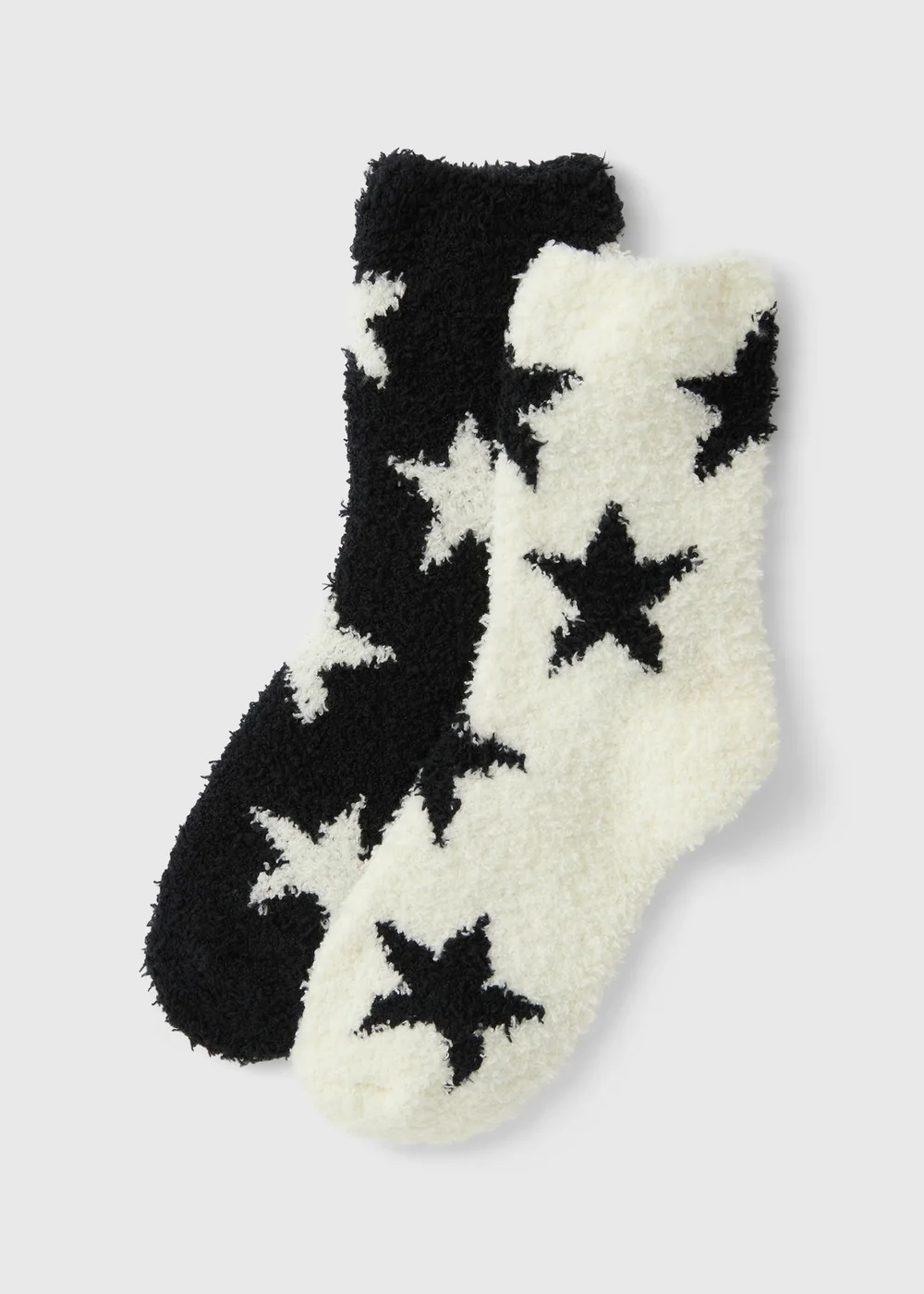 2 Pack Black/Cream Star Print Cosy Socks - One Size Image 1