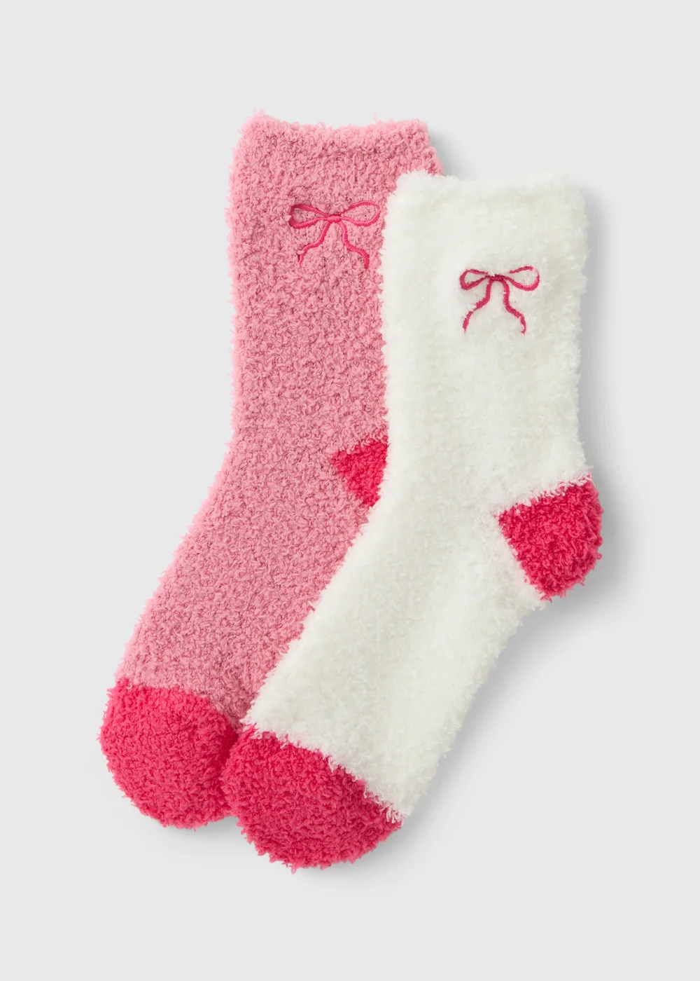2 Pack Pink Bow Print Cosy Socks - One Size Image 1