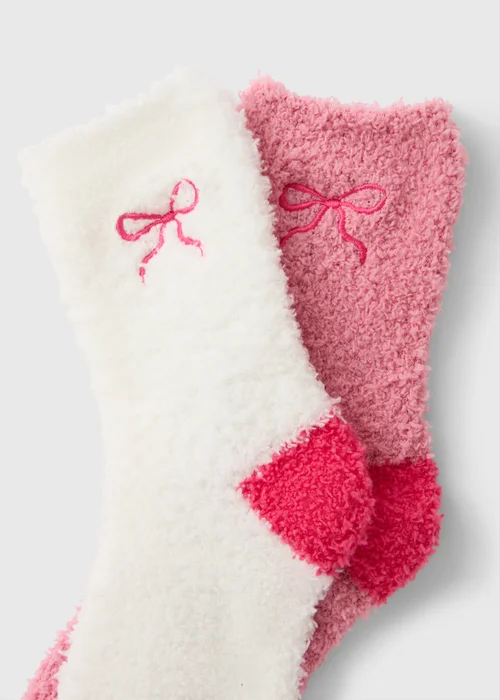 2 Pack Pink Bow Print Cosy Socks - One Size Image 2