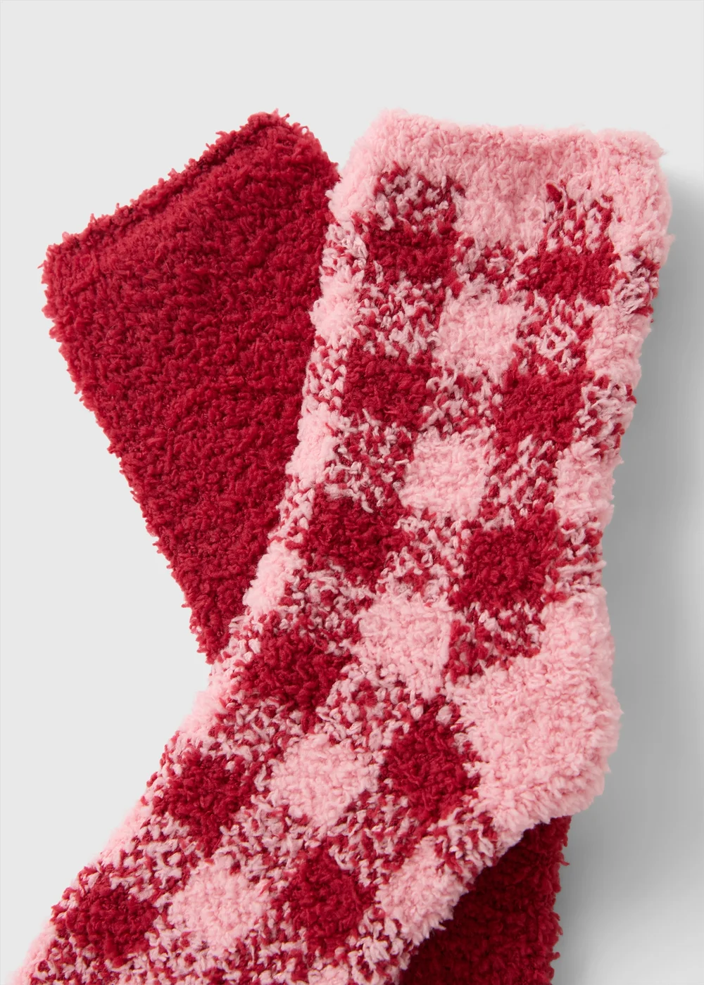 2 Pack Plum Checked Cosy Socks - One Size Image 2
