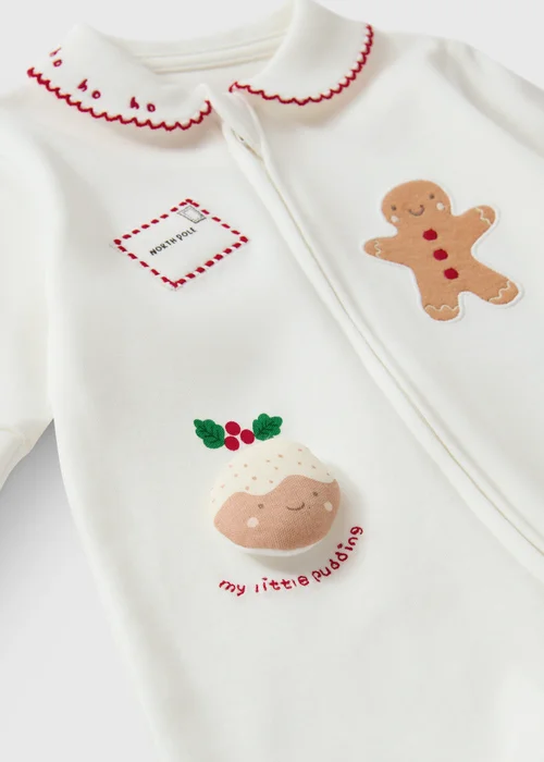 Baby White Christmas Embroidered Sleepsuit (0-23mths) - Age 3 - 6 Months Image 2